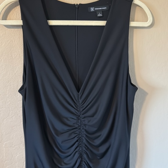 Inc Women’s Black Midi Knit Vneck Dress With Ruching Front sleeveless New Large - Picture 10 of 13